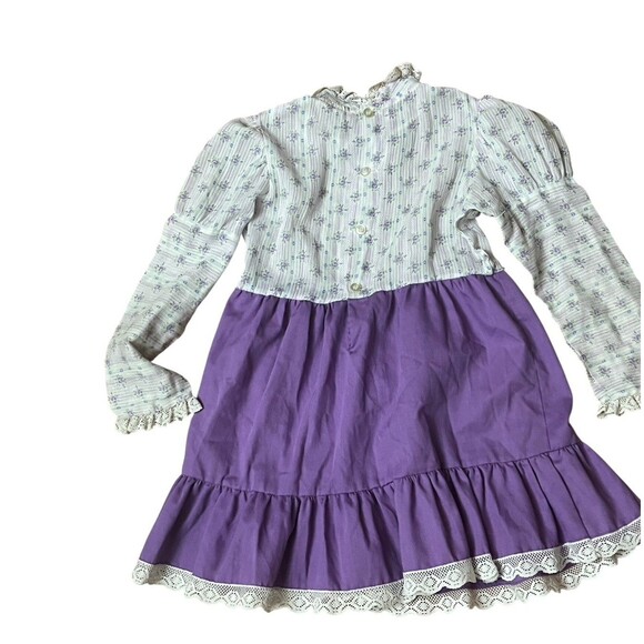 Vintage 60s Youngland Dress 10 Purple Floral Ruffle Mutton Sleeve Union USA Made - Picture 4 of 7